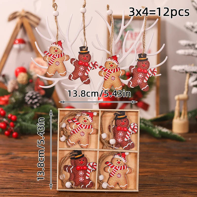 9/12pcs Christmas Wooden Pendant Christmas Tree